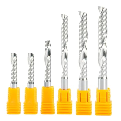 Temhyu 5 stücke 3,175/4/5/6/8mm Schaft Hartmetall CNC Router Bits Eine Flöte spirale Schaftfräser Einzelne Flöte Fräser PVC Holz Cutter CEL 8-62mm(5pcs 4x12) von Temhyu