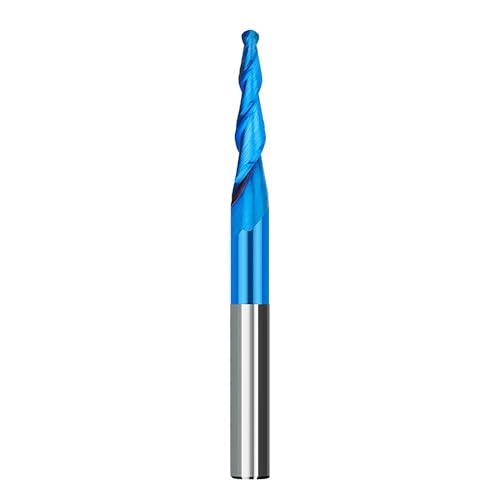 Temhyu R0,25-R2,0mm Fräser 2 Flöte Konische Kugel Nase Schaftfräser Radius CNC Fräser for Holz CNC Graveur Carving Bit(NANO BLUE Coated,R0.25x20xD6x50) von Temhyu