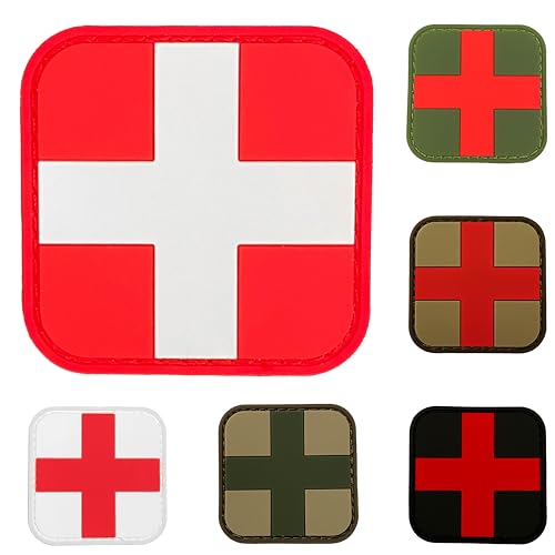 Medic Patch Erste-Hilfe-EMT EMS, taktisches Militär-Templar Armoury mit Klettverschluss, PVC, Schwarz, O.D. Grün, Kojotenbraun, Multicam, Rot und Weiß (Rot) von Templar Armoury