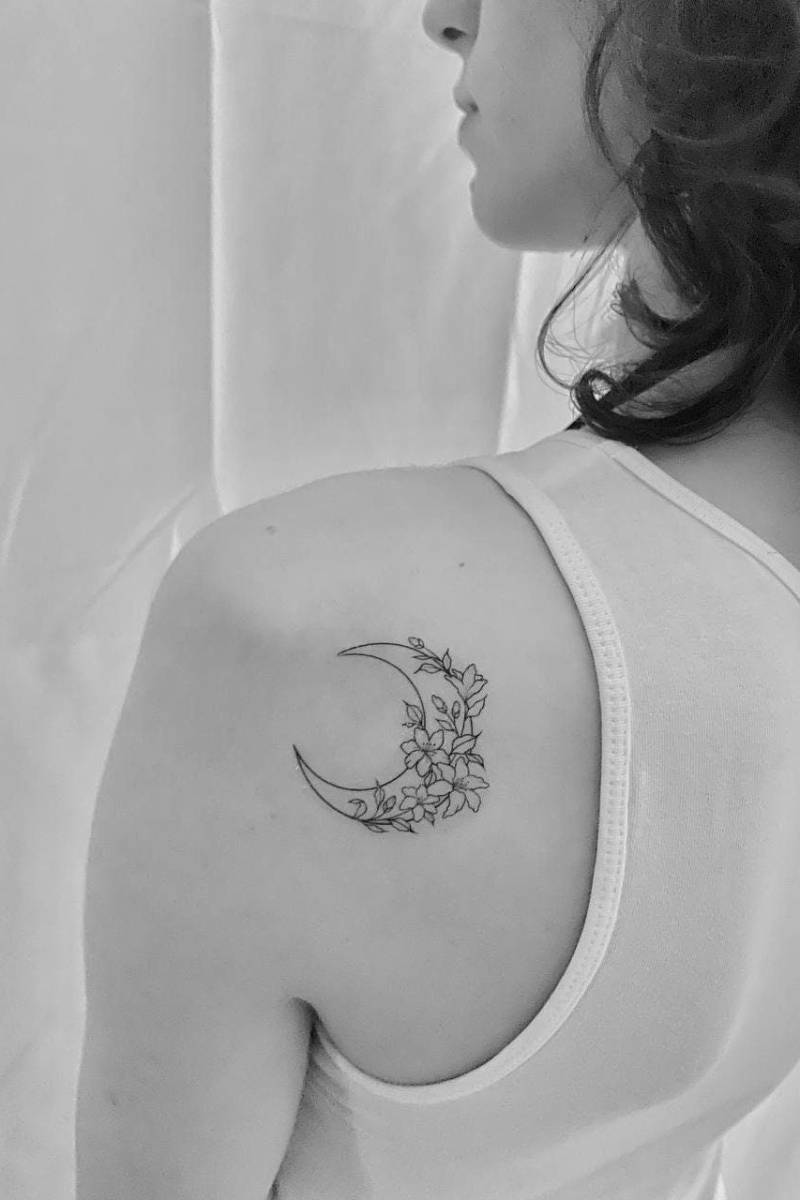 Blume Mond Temporäres Tattoo | 2Er Set/Halbmond Fake von TemporaryTattooInc