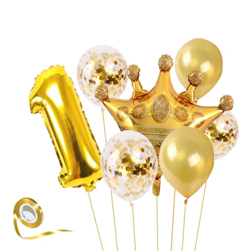 32 Inch Gold Geburtstag Zahlen Luftballon, Luftballon 1. Geburtstag, Riesen Folien Krone Ballon 1 Jahre für Mädchen Jungen, Birthday Ballons Dekoration (Nummer 1) von TenMerSly