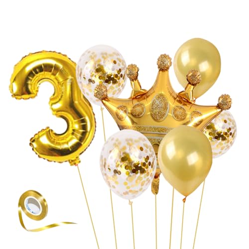 32 Inch Gold Geburtstag Zahlen Luftballon, Luftballon 1. Geburtstag, Riesen Folien Krone Ballon 1 Jahre für Mädchen Jungen, Birthday Ballons Dekoration (Nummer 3) von TenMerSly