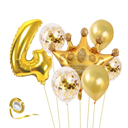 32 Inch Gold Geburtstag Zahlen Luftballon, Luftballon 1. Geburtstag, Riesen Folien Krone Ballon 1 Jahre für Mädchen Jungen, Birthday Ballons Dekoration (Nummer 4) von TenMerSly