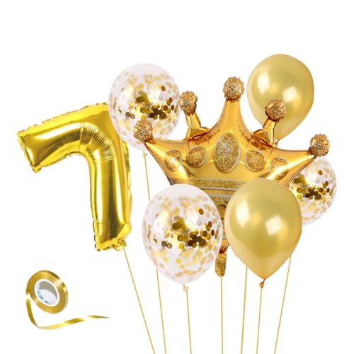32 Inch Gold Geburtstag Zahlen Luftballon, Luftballon 1. Geburtstag, Riesen Folien Krone Ballon 1 Jahre für Mädchen Jungen, Birthday Ballons Dekoration (Nummer 7) von TenMerSly