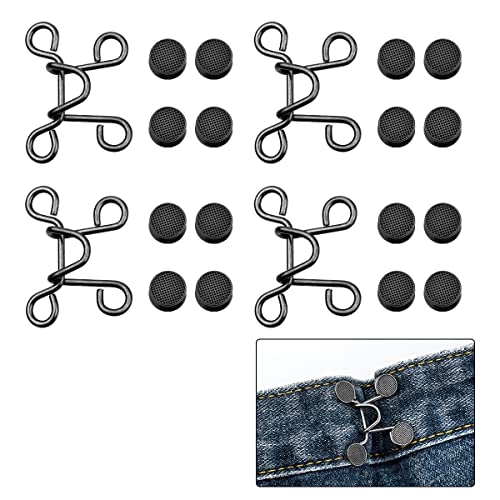 2 Sets Verstellbare Hose Taillenstraffer Instant Jean Knöpfe, Taille Schnalle Extender Set, Abnehmbare Jeans Knöpfe Pins Kein Nähen Bund Straffer (Schwarz) von Tenalleys