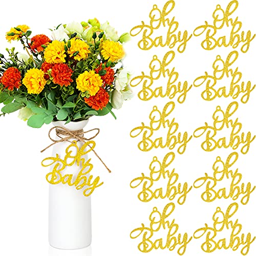 10 Stück Babyparty Tafelaufsätze Babyparty Ausschnitte Glitzer Dekorationen Babyparty Einmachglas Anhänger und 9,1 m Juteseil für Babyparty Dekorationen, Gender Reveal Party (Gold) von Tenare