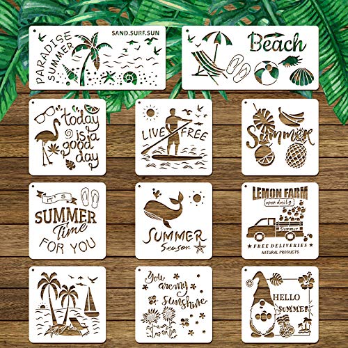 11 Stücke Tropische Hawaiianische Schablonen Sommer Thema Schablonen für Malen auf Holz Wiederverwendbare Malschablonen Vorlage für Sommer DIY Holzschilder Grußkarte Scrapbook, 2 Größen von Tenare