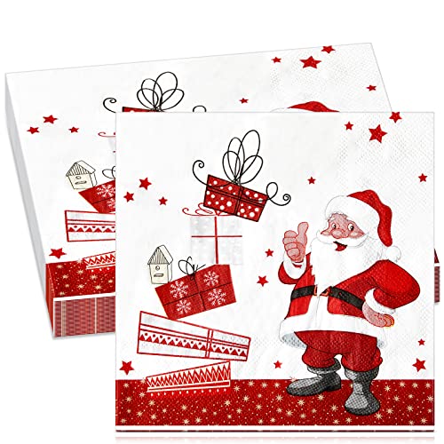 32 Weihnachten Servietten Weihnachtsmann Papierservietten 13 x 13 Zoll Traditionell Papierservietten Weihnachtsservietten Dekorativ Papier Ornament für Party Tisch Deko (Weihnachtsmann) von Tenare