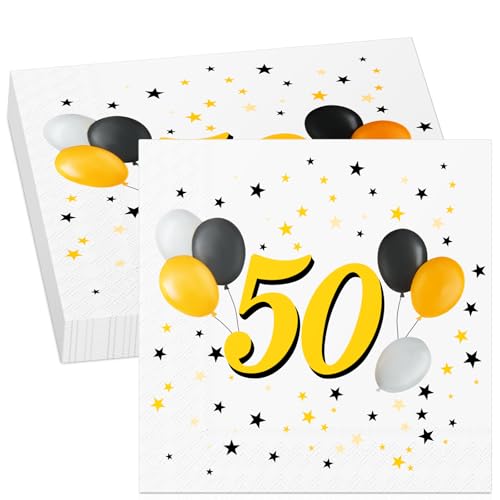 40 Stück 50. Geburtstag Servietten Schwarze Goldene Papierservietten Einweg Geburtstag Partyservietten Happy Birthday Servietten Tischdeko 50. Jahrestag Party Tischdekoration von Tenare