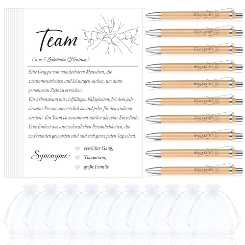 Tenare 10 Sets Geschenke für Kollegen Team Karten Abschiedskarten Glücksstift Kugelschreiber mit Spruch Kollegen Dankeskarte mit Organzasäckchen Dankeschön Geschenke für Team Mitarbeiter Büro Arbeit von Tenare