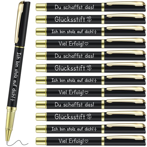 Tenare 12 Dankeschön Geschenkset für Kollegen Glücksbringer Glücksstift Metall Motivation Kugelschreiber Team Abschiedsgeschenk(Schwarz) von Tenare