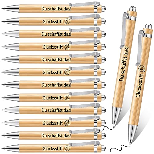 Tenare 12 Stück Glücksstift Dankeschön Kugelschreiber Geschenke Glücksbringer Stift für Kollegen Schüler Abschied Schüler Holz Kugelschreiber Motivation Kollegen Geschenk für Lehrer Mitarbeiter von Tenare