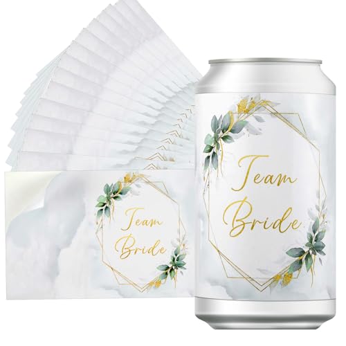 Tenare 15 Stück Hochzeit Getränke Aufkleber Grüne Blätter Sticker Prosecco Dosen Aufkleber Braut Flaschenetiketten Selbstklebende Banderolen JGA Flaschen Sticker für Junggesellinnenabschied Party von Tenare