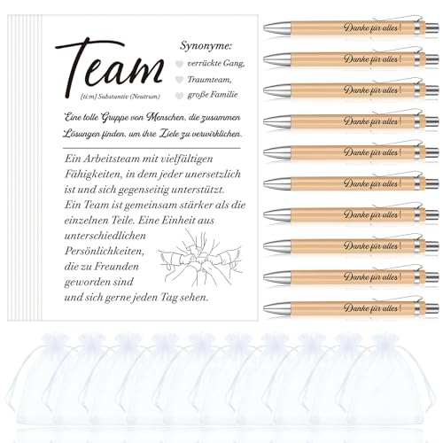 Tenare Geschenkset für Kollegen Team Karten Abschiedskarten Kugelschreiber mit Gravur Kugelschreiber Danke für Alles Organza Beutel Dankeschön Geschenke für Kollegin Büro Arbeit(10 Sets) von Tenare