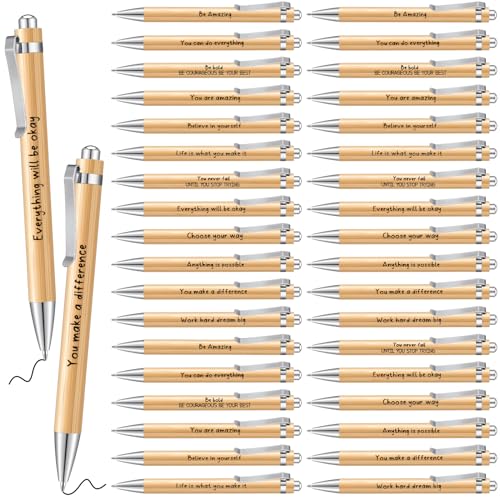 Tenare 36 Inspirierende Kugelschreiber Motivation Stift mit Spruch Holz Druckkugelschreiber Kulis mit Schwarzer Tinte Abschluss Geschenke für Schüler Lehrern Abschiedsgeschenk Kollegen Schule Büro von Tenare