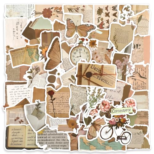 Tenare 50 Stück Vintage Stickers Vintage Aufkleber Ästhetische Aufkleber Romantische Reiseaufkleber Wasserfeste Urlaubsaufkleber Reiseaufkleber für Wasserflasche Laptop Gepäck Scrapbooking (Retro) von Tenare