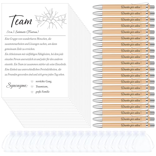 Tenare Geschenkset für Kollegen Team Karten Abschiedskarten Kugelschreiber mit Gravur Kugelschreiber Danke für Alles Organza Beutel Dankeschön Geschenke für Kollegin Büro Arbeit(20 Sets) von Tenare