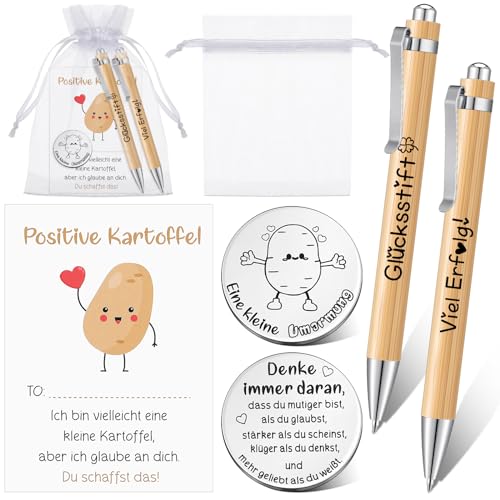 Tenare Positive Kartoffel Set Kleine Umarmung Glücksbringer Mutmacher Geschenk Glücksbringer Prüfung Geschenk mit Inspirierende Doppelseitige Münze Karte Organzasäckchen 2 Viel Erfolg Glücksstift von Tenare