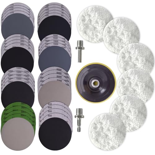 54 Stück Schleifpapier Schleifscheiben für Winkelschleifer Polieraufsatz, Polierscheibe 125mm Klett Polierpads, Polierschwamm für Akkuschrauber, Bohrmaschine, Schleifpapier Set 400-5000 von Tendak