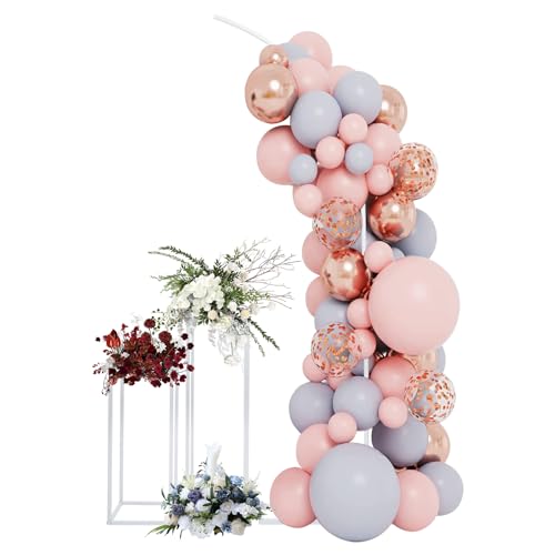 Hochzeitsbogen Hintergrund Ständer, Metall Halbe Bogen Ballon Gestell mit 2 Stück Geometrische Blumenständer Luftballon Rahmen Set für Hochzeiten Geburtstags Party Dekoration (Weiß) von Tenddya