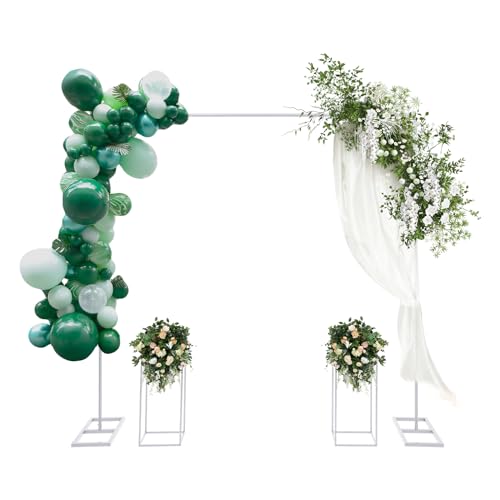 Metall Hochzeitsbogen Hintergrund Ständer, 2*2m Ballon Bogen Gestell und 2 Stück Rechteckige Hochzeitsvase Säule Blumenständer Hochzeit Rahmen Set für Geburtstagsparty Verlobung Deko (Weiß, 24*24*60) von Tenddya