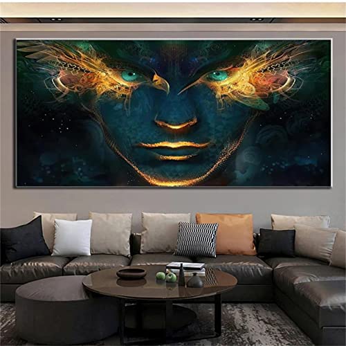 DIY Diamand Painting Abstraktes Gesicht mit goldenen Augen,50x100cm Diamond Painting Set,Erwachsene Voller Runder 5D Strass Stickerei Kreuzstich Diamant Malerei Wohnzimmer Schlafzimmer Wand Dekor von TengYuer