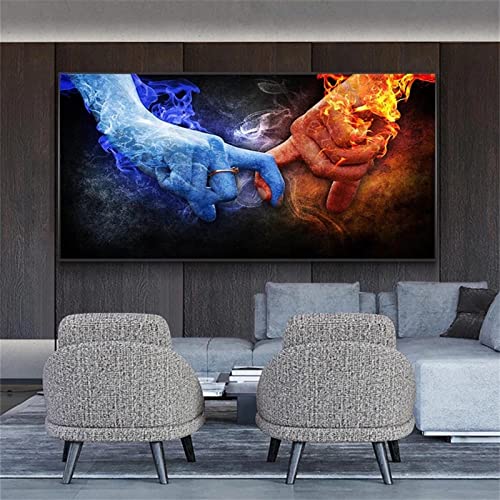 DIY Diamand Painting Eis Feuer Hand,100x200cm Diamond Painting Set,Erwachsene Voller Runder Bohrer 5D Crystal Strass Stickerei Kreuzstich Diamant Malerei für Wohnzimmer Schlafzimmer Wand Dekoration von TengYuer