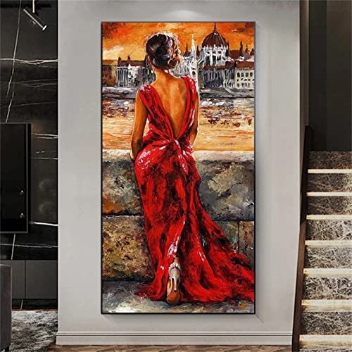 DIY Diamand Painting Romantische rote Frau,30x60cm Diamond Painting Set,Erwachsene Voller Runder Bohrer 5D Strass Stickerei Kreuzstich Diamant Malerei für Wohnzimmer Schlafzimmer Wand Dekoration von TengYuer