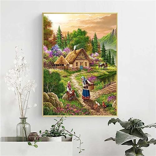 Dorf-Landschaft DIY Diamond Painting, 5D Diamant Paint Kits Kristallartiges Kreuzstichset Full Diamant Malen nach Zahlen für Erwachsene Kinder für Schlafzimmer Büro Wand Dekoration Round Drill,40x50cm von TengYuer