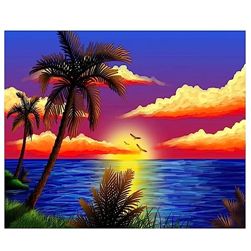 Sonnenaufgang Strand Kokosnuss DIY Diamond Painting, 5D Diamant Paint Kits Kristallartiges Kreuzstichset Diamant Malen nach Zahlen für Erwachsene Kinder für Wand Dekoration Square Drill,30x40cm von TengYuer