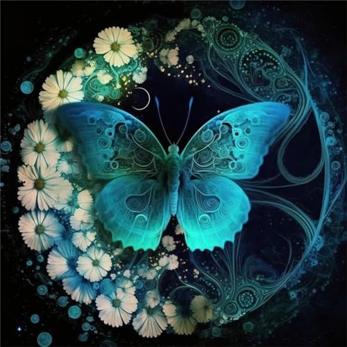 TengYuer Diamond Painting Erwachsene 5D DIY Diamond Painting Kits Full Drill Diamond Painting 80x80cm Cross Embroidery Painting Kits for Home Wall Decorations (Blauer Schmetterling Blumen) von TengYuer