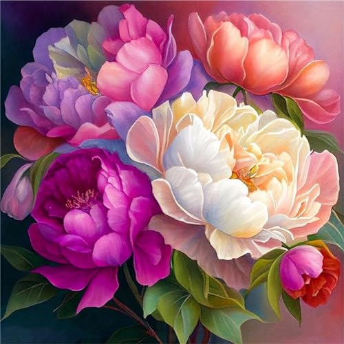 TengYuer Diamond Painting Set for Adults DIY 5D Diamond Painting Pfingstrose Blume Crystal Rhinestone Embroidery Painting Painting by Numbers Diamond Beginners Home Wall Decor 40x40cm von TengYuer