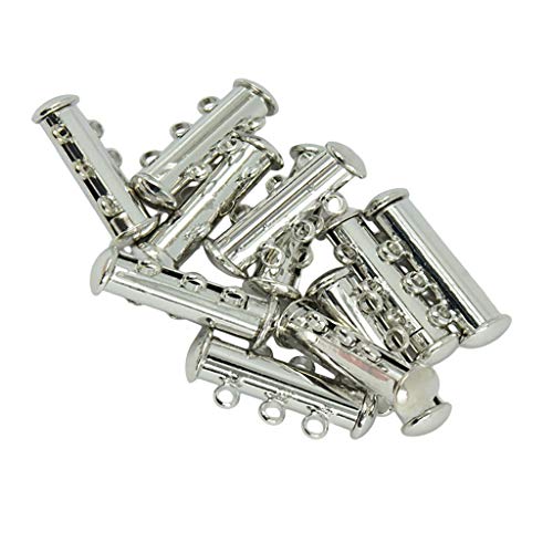 Tenlacum 10 Stück Multi 3 Stränge Schiebeverschluss magnetische Schläuche Messing Verschlüsse Verbinder für Halskette, Armband, Schmuck, DIY Herstellung - 21 x 10 x 6 mm Silber von Tenlacum