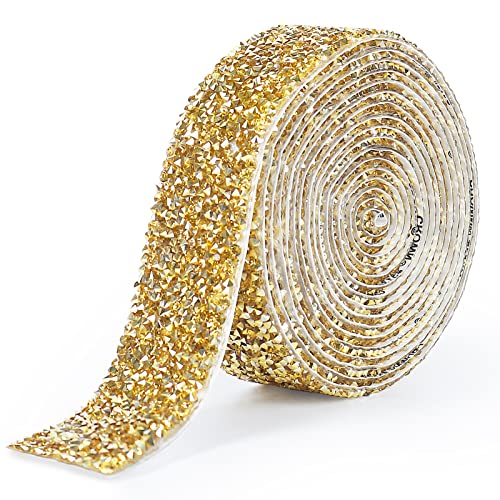 2,7 m selbstklebendes Kristall-Strassband, 30 mm breit, selbstklebendes Band, Glitzer-Harz-Diamantstreifen, Klebeband, Bling-Aufkleber für DIY, Handwerk, Spiegel, Küche, Heimdekoration (Gold) von Tenn Well