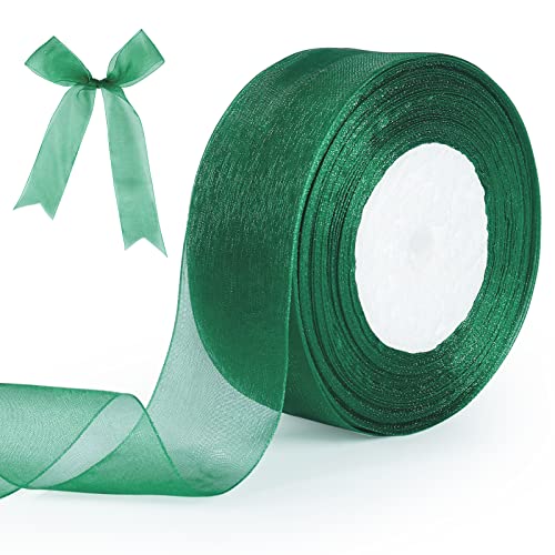 tenn well Geschenkband Grün 40mm, 45M Chiffonband Breit Geschenkband Schleifenband für Geschenkverpackung Brautstrauß Basteln Geburtstag Hochzeit Dekoration von Tenn Well