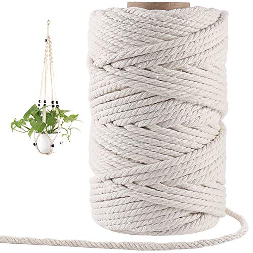 Makramee-Schnur, 6 mm, 4,5 m dickes Baumwoll-Makramee-Seil zum Aufhängen an der Wand, Pflanzgefäße, Aufhänger, Stricken, Zuhause, Basteln, Dekoration (Beige) von Tenn Well