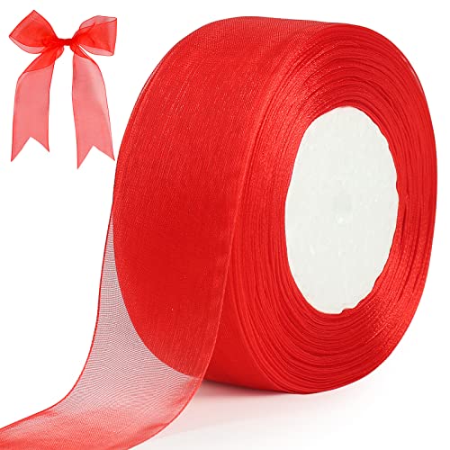 tenn well Geschenkband Rot 40mm, 45M Chiffonband Breit Geschenkband Schleifenband für Geschenkverpackung Brautstrauß Basteln Geburtstag Hochzeit Dekoration von Tenn Well