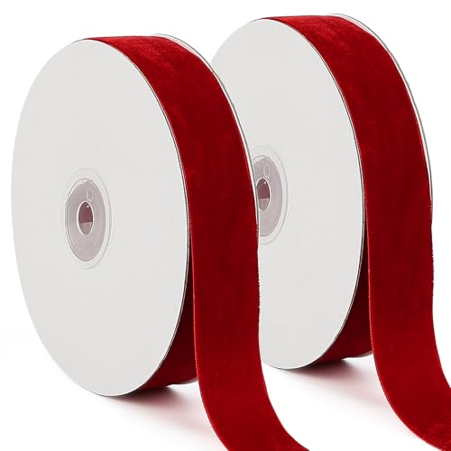 tenn well Samtband Rot, 25mm x 18m Weiches Luxuriöses Samtband Geschenkband für Geschenkverpackung Brautstrauß Basteln Geburtstag Hochzeit Dekoration von Tenn Well