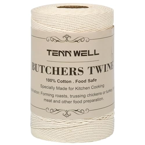 Tenn Well Baumwollgarn, 3-lagig, Bäckerschnur zum Kochen, Binden, für Geflügel, Fleisch, Wurst, DIY-Handwerk (beige) 200m weiß von Tenn Well