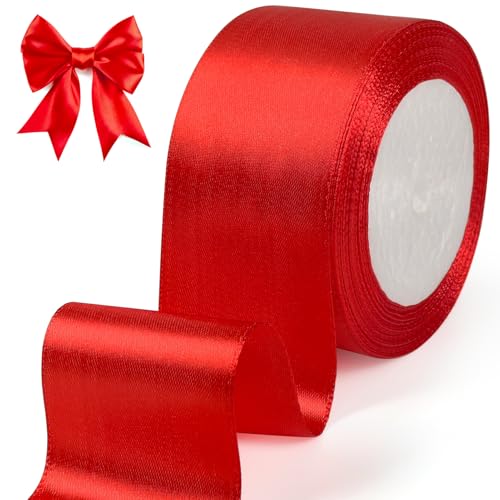 tenn well Geschenkband Rot 50mm, 22M Satinband Breit Geschenkband Schleifenband für Geschenkverpackung Brautstrauß Basteln Geburtstag Hochzeit Dekoration von Tenn Well