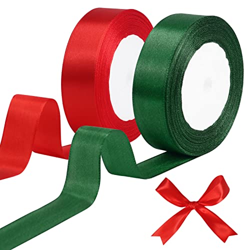 tenn well Geschenkband Rot 25mm, 44M Satinband Breit Grün Band Schleifenband für Geschenkverpackung Brautstrauß Basteln Geburtstag Hochzeit Dekoration von Tenn Well