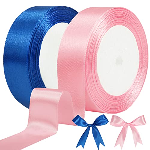 tenn well Satinband, 25 mm, Rosa-Blau, 45 m, glattes Satinband für Geschenkverpackungen, Weihnachten, Hochzeit, Party, Zeremonie, Basteln, Dekorationen von Tenn Well