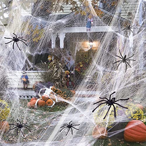 Halloween Spinnennetz Dekoration 120g, Halloween Deko Spinnennetz mit 30pcs Fake Spinnen, dehnbar Halloween Spinnweben Dekorationen für Kamin Tür Karneval Halloween Party 600 Sqft von Tenuevo