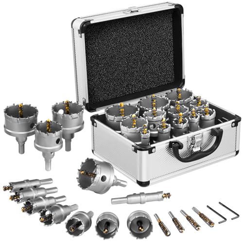 Teodute Hartmetall-Lochsägen-Set, 16–57 mm, Wolframkarbid-bestückt, Bohrer-Set, Lochschneider-Set für Kerben, Stahlrohre, Schneiden durch Ziegellochschnitt, 16-teilig von Teodute