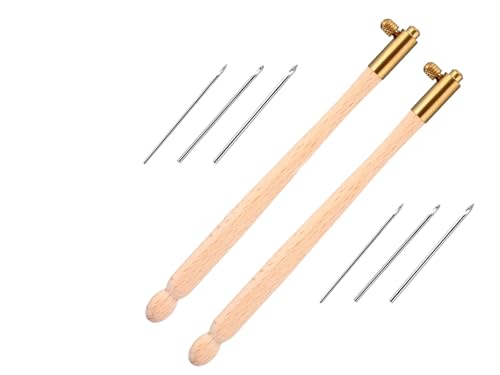 2Pcs Stickerei Häkelnadeln,Tambour Haken Holzgriff Crochet Tool mit 6 Nadeln 0,7, 0,9, 1,0 mm, zum Selbersticken von Teogneot