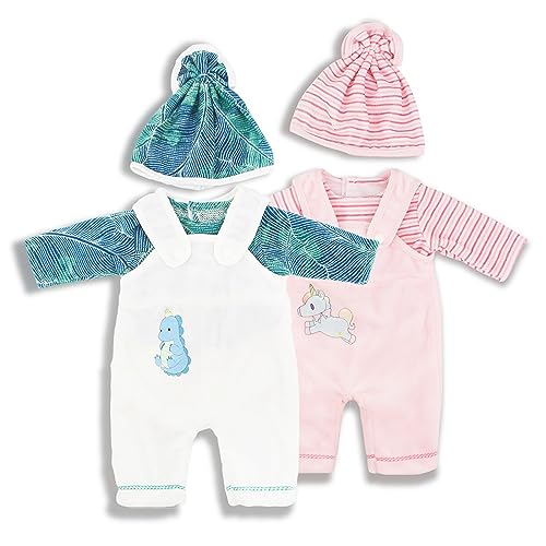 2er-Pack Kleidung Outfits für Baby Puppen, Puppenkleidung 18 Zoll, T-Shirt Latzhose mit Hut Schuhe , Kleidung Puppenkleidung Outfits von Teogneot