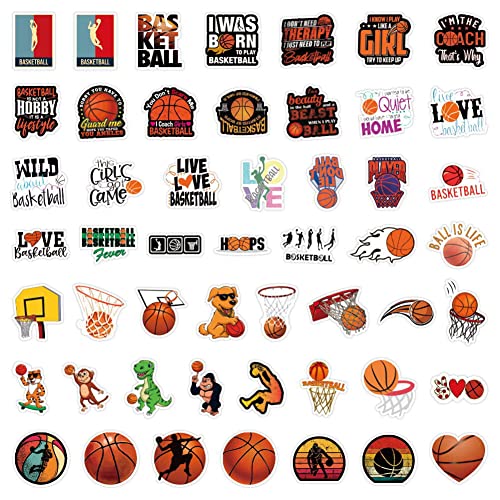 Basketball Aufkleber, 50 Stück Basketball Lustige Vinyl-Aufkleber Wasserdicht Vinyl Basketball Aufkleber Cartoon Basketball Aufkleber für Wasserflasche Laptop Gepäck Auto Teens Basketball Fan von Teogneot