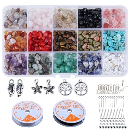 Ohrringe Selber Machen Set, Kristall Edelstein Perlen für Schmuck Selber Machen Set, Unregelmäßige Edelstein Perlen von Teogneot