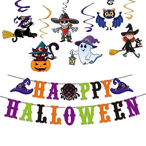 Teogneot Halloween Dekorationsset,Halloween Deko Halloween Hängender Wirbel mit Happy Halloween Banner für Halloween-Dekoration, Heimparty-Zubehör von Teogneot