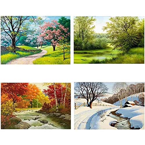 4 Pack DIY 5D Diamond Painting Set,Landschaft Jahreszeiten Full Drill Diamant Painting Bilder für Erwachsene Kristall Stickerei Kreuzstich Gemälde Handwerk Hause Wanddekoration Round Drill,50x70cm von Teonene